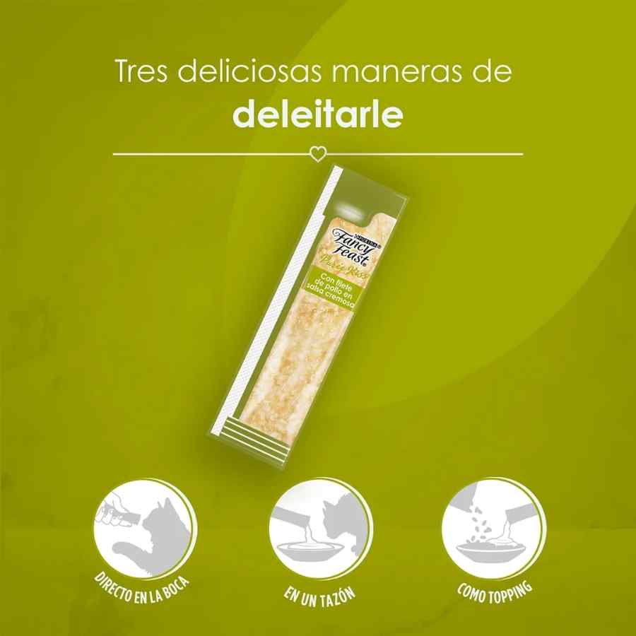 Fancy Feast Puree Kiss Con Filete De Pollo En Salsa Snack Líquido Para Gatos, , large image number null